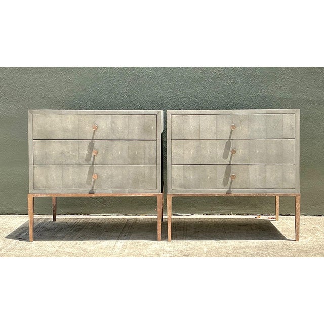 Vintage Shagreen Nightstands on Brass Base - Pair For Sale - Image 13 of 14