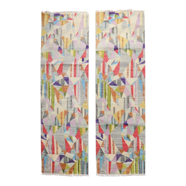 Contemporary Colorful Persian Runners - A Pair - 2'7" x 8'2" For Sale