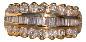 The 167th Avenue: Baguette and Round Brilliant Cut Natural Diamond Ring in Yellow Gold