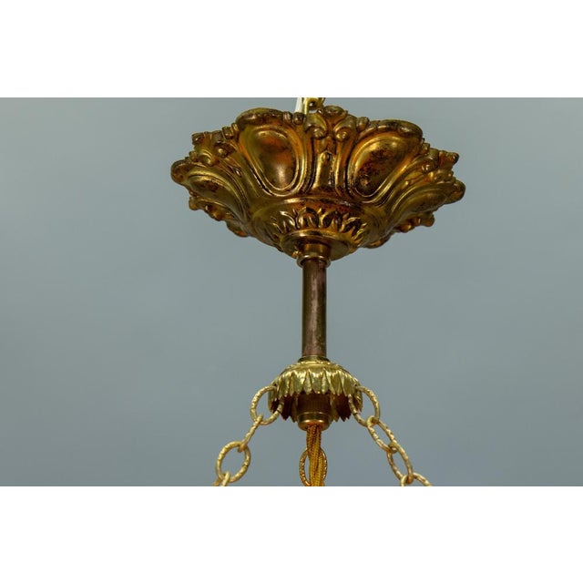 French Art Deco Mottled Orange Glass & Brass Pendant Light, 1930s For Sale - Image 13 of 18