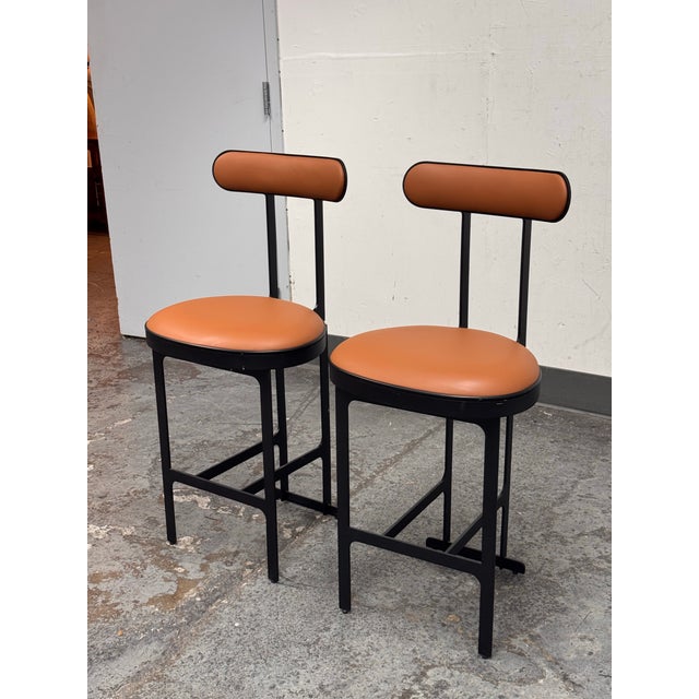 Modern Michael Oren Porter Place Style Swivel Counter Stools, Pair For Sale - Image 3 of 12