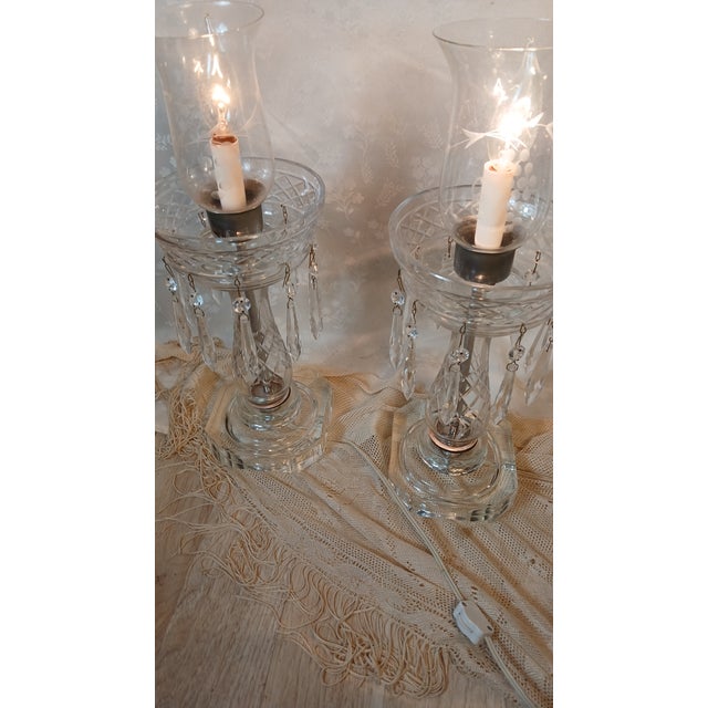 Mid 20th Century Hollywood Regency Crystal Hurricane Lamps With Prisms - A Pair For Sale In Philadelphia - Image 6 of 17