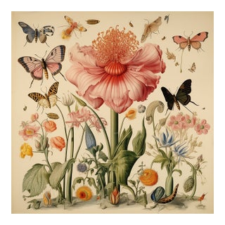 20' X 20' 'Insects and Flowers' Botanical Print, 'Hortus Floridus' Style, Unframed For Sale