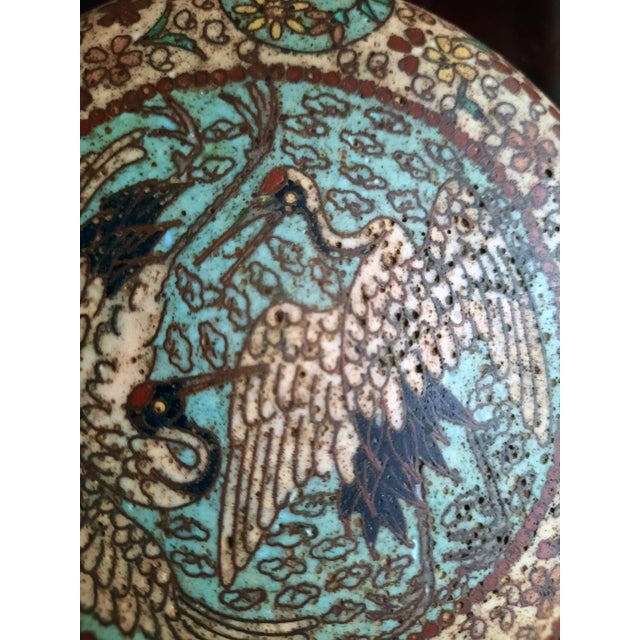 Sky Blue Early 20th Century Meiji/Taisho Period Japanese Cloisonné Lidded Box or Jar With Crane Motif For Sale - Image 8 of 8