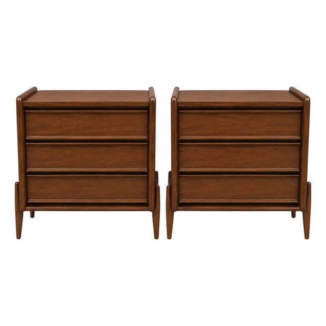 Mid century walnut nightstands. Stands are in excellent condition refinished by our shop for listing. Stands have 3...