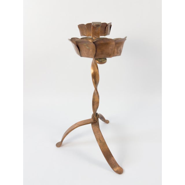Metal Antique Arts & Crafts Copper Double Pricket Candlestick, C. 1900–1930, Brutalist Style For Sale - Image 7 of 18