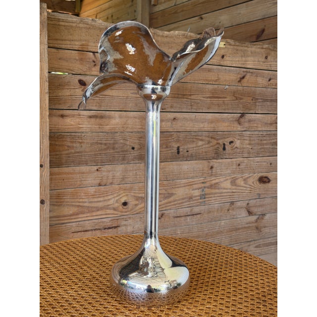 Mid-Century Modern Vintage Sculptural Silver-Plated Flower Form Candlestick or Bud Vase, Bacillar For Sale - Image 3 of 11