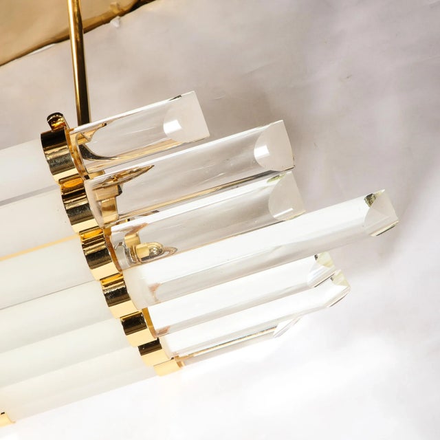 Mid-Century Modernist Skyscraper Style Glass Rod Chandelier With Brass Fittings For Sale - Image 10 of 11