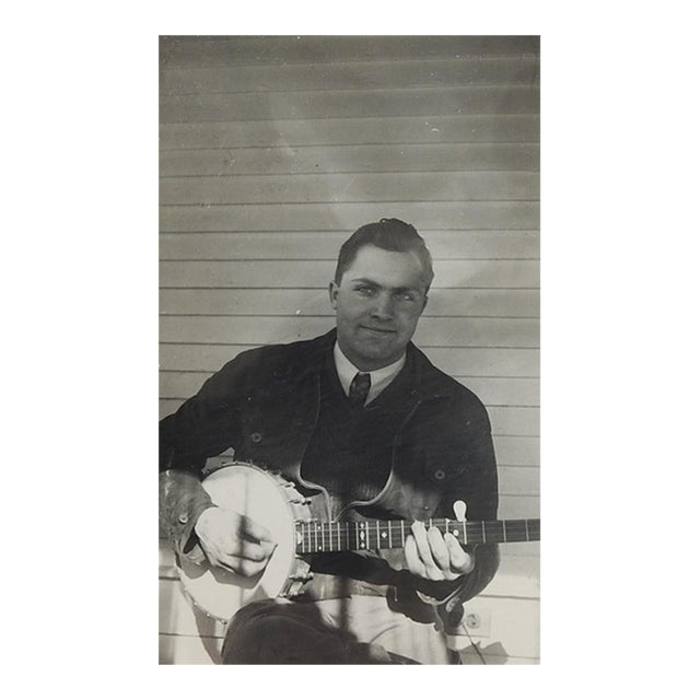 Mid 20th Century Banjo Player Snapshot Photograph For Sale