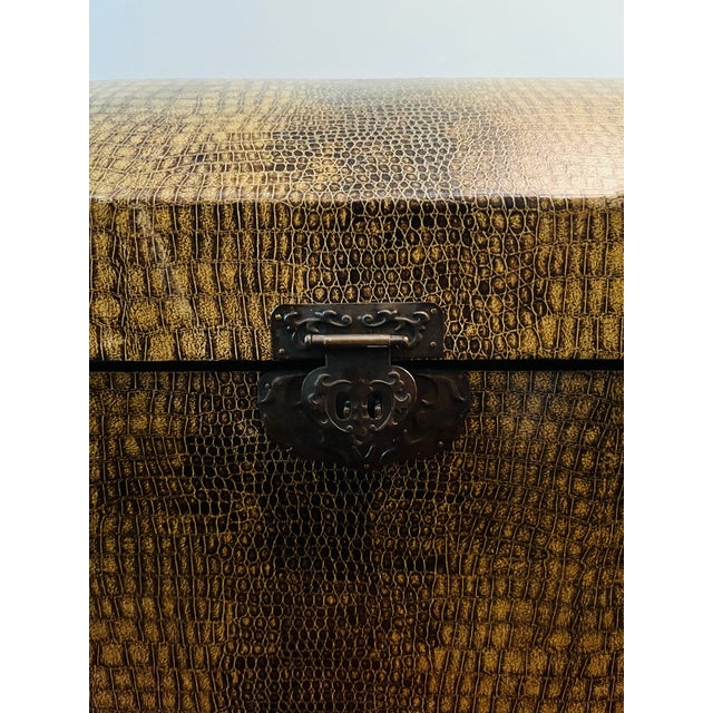 Wood Vintage Trunk Storage Chest W/Faux Crocodile Finish For Sale - Image 7 of 12
