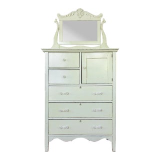 Mint Green Painted Antique Farmhouse Dresser With Beveled Mirror For Sale