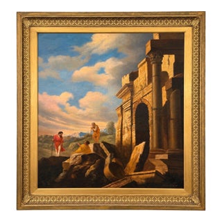 Eugene Califano Allegorical Scene With Classical Ruins Oil on Canvas. 20th C. For Sale
