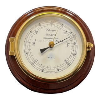 Late 20th Century Wempe Skipper Aneroid Marine Barometer Brass Mahogany Hamburg - German For Sale