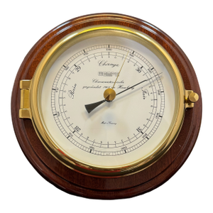 Late 20th Century Wempe Skipper Aneroid Marine Barometer Brass Mahogany Hamburg - German