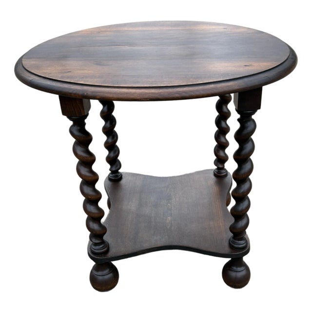 Vintage English Barley Twist Side Table For Sale