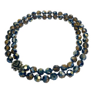1950s Signed Vogue Chocolate Brown Aurora Borealis Double-Strand Necklace With Rose Clasp For Sale
