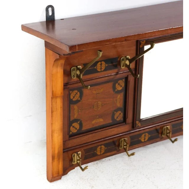 Arts & Crafts Art Nouveau Walnut Coat Rack with Inlay, 1900s For Sale - Image 6 of 11