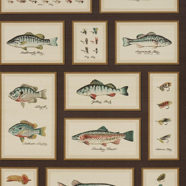 Schumacher Jamie's Trophies Sisal Wallpaper In Charcoal For Sale