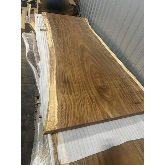 Contemporary Live Edge Single-Slab Monkeypod Dining Table, 8 Ft 4 In, Bullseye Figure For Sale - Image 3 of 4