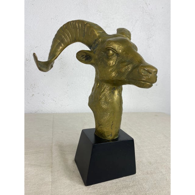 Metal Mid Century Vintage Solid Brass Ramshead Bust For Sale - Image 7 of 11