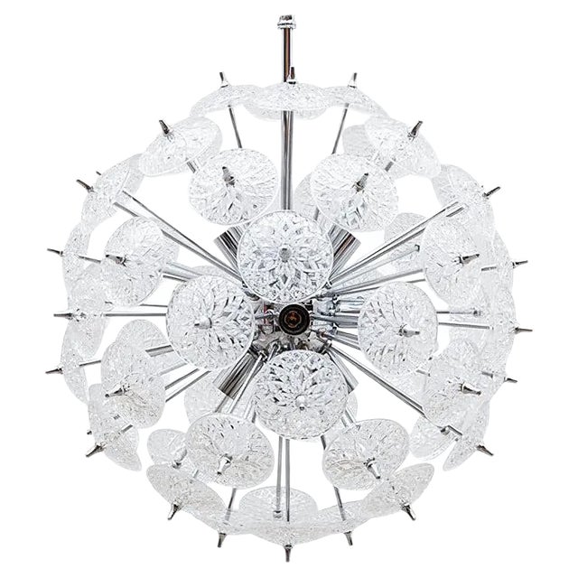 Belgian Floral Starburst Sputnik Chandelier from Val Saint Lambert, 1969 For Sale