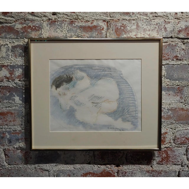 Glass Raphael Soyer "Reclining Nude" Colored Pencil Drawing For Sale - Image 7 of 7