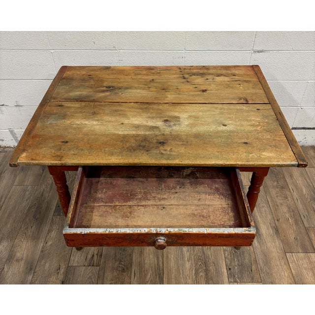 Farmhouse Antique Primitive Wooden Farmhouse Table For Sale - Image 3 of 11