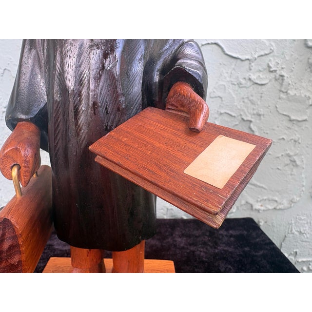 Vintage Italian Hand-Carved Wood Scholar/Lawyer Figure Sculpture by Romer For Sale - Image 9 of 12