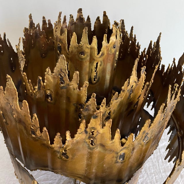 Vintage Tom Greene for Feldman Brutalist Flame Brass Chandelier Lighting Fixture For Sale - Image 9 of 10