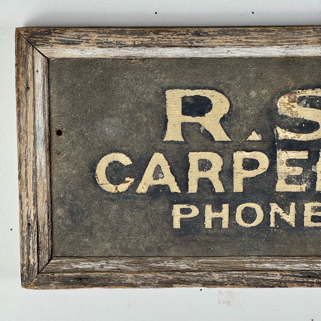 1920s Vintage Hand Painted Metal/Wood "Carpenter & Builder" Trade Sign, Circa 1920 For Sale - Image 5 of 11