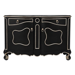 Late 20th-C. Modern French Louis XV Style Cabinet Black & Silver Gilt, Pair Available For Sale