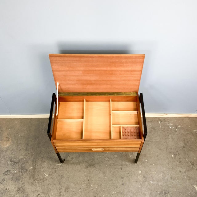 Black Mid-Century Modern Rolling Sewing Box in Walnut on Tubular Steel Legs, 1960s For Sale - Image 8 of 10