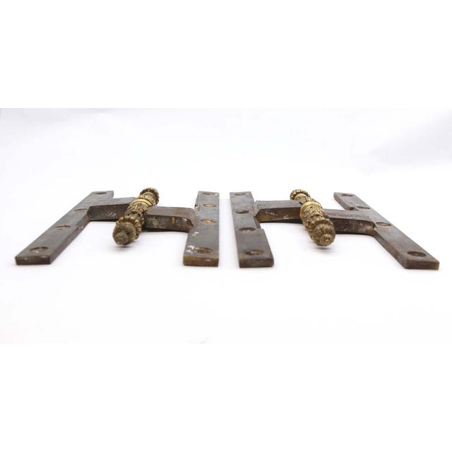 Pair of Vintage 9.875 X 6 Ornate Brass Steel Olive Door Hinges For Sale - Image 6 of 7