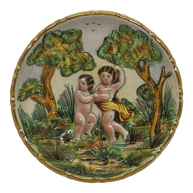 Vintage Capodimonte Italy Cherub Story Dish Bowl #1308 For Sale