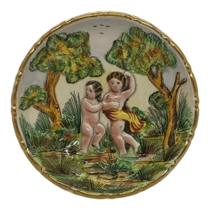 Vintage Capodimonte Italy Cherub Story Dish Bowl #1308