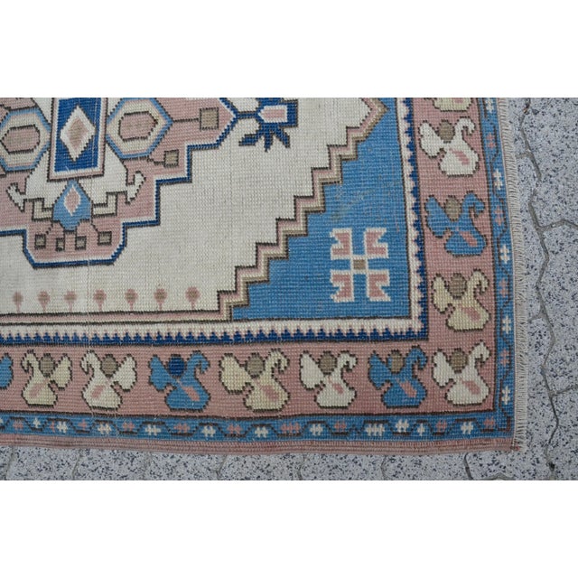 Beige Aand Blue Oushak Carpet For Sale - Image 10 of 11