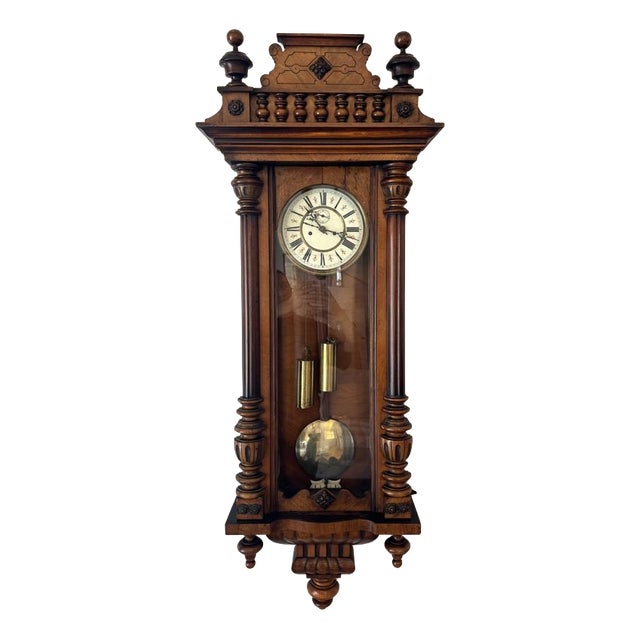 Antique Victorian Vienna Wall Clock in Walnut, 1860 For Sale