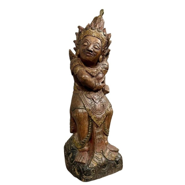 19th Century Carved Wooden Statue Depicting a God, India, 1800s For Sale - Image 3 of 6