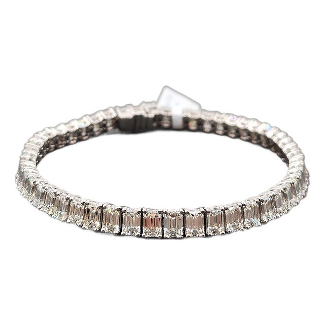 15.05 Ct Emerald Cut Diamond Tennis Bracelet For Sale