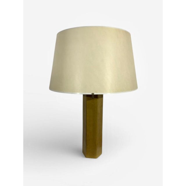 This rare hexagonal ceramic table lamp by Jules Wabbes is a striking example of Belgian modernist design from the 1960s....