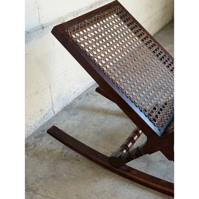 1960s Danish Modern Rocking Magazine Rack in Dark Wood and Cane Denmark 1960s For Sale - Image 5 of 8