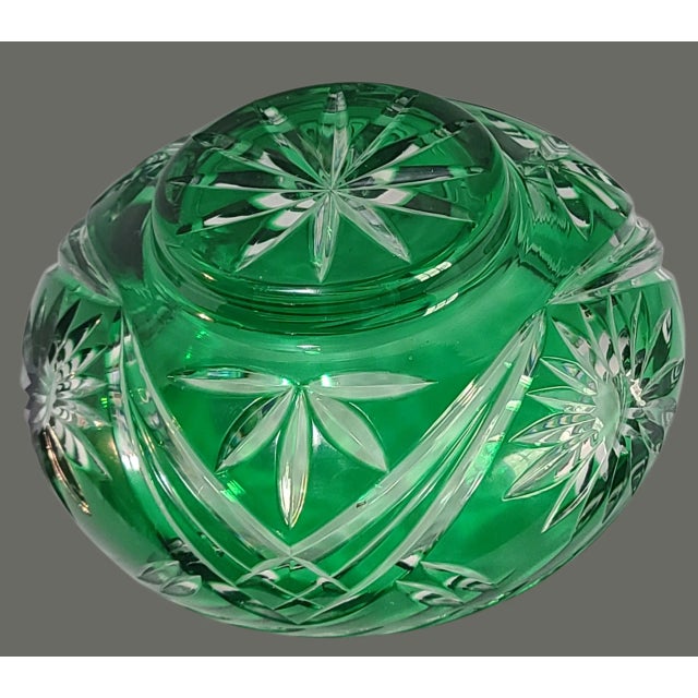 Vintage Elegant Crystal Bohemian Cut to Clear Green Candy Dish Bowl For Sale - Image 4 of 7