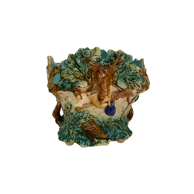 Ceramic Late 19th Century French Majolica Jardinere With Hunting Scenes For Sale - Image 7 of 8