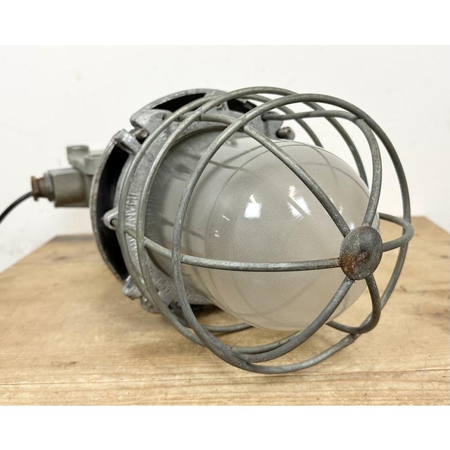 Large Industrial Cast Aluminium Cage Pendant Light from Polam Wilkasy, 1960s For Sale - Image 12 of 15