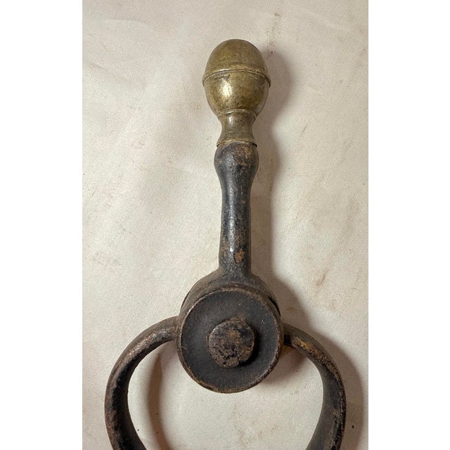 17th Century Antique 18th Century Wrought Iron Turned Brass English Fireplace Tongs Tool 26 For Sale - Image 5 of 9