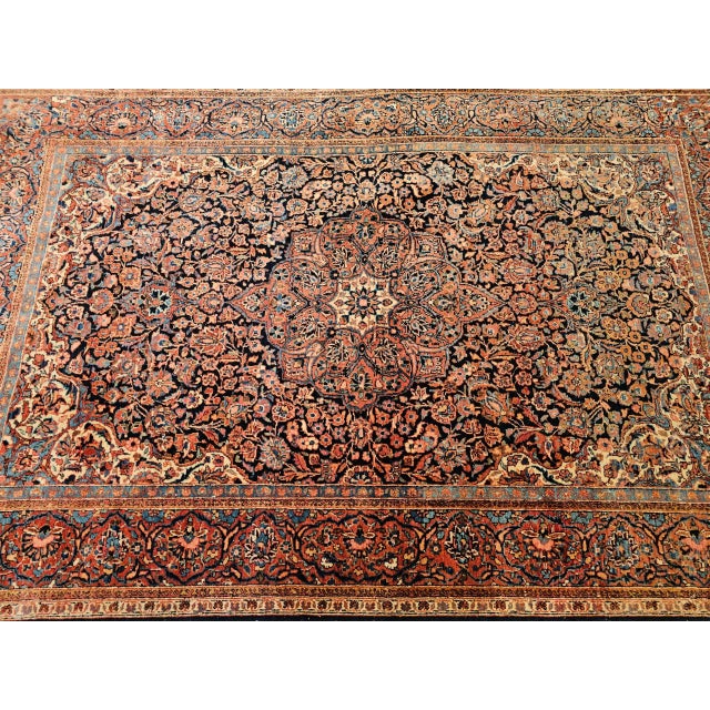 Early 20th Century Vintage Persian Kashan Area Rug, Handwoven Floral Pattern, Navy & Blue, 5’ X 7’ For Sale - Image 5 of 12