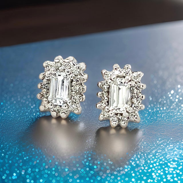 Magnigicent Natural Sapphire and Diamond Halo Stud Earrings set in 14k W Gold 0.94 TCW Certified $2950 121267 These...