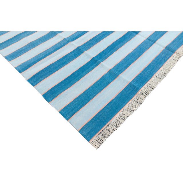 Not Yet Made - Made To Order Handmade Cotton Area Rug, Natural Vegetable Dyed, Blue and Orange Striped Rug - 12'x15' For Sale - Image 5 of 11