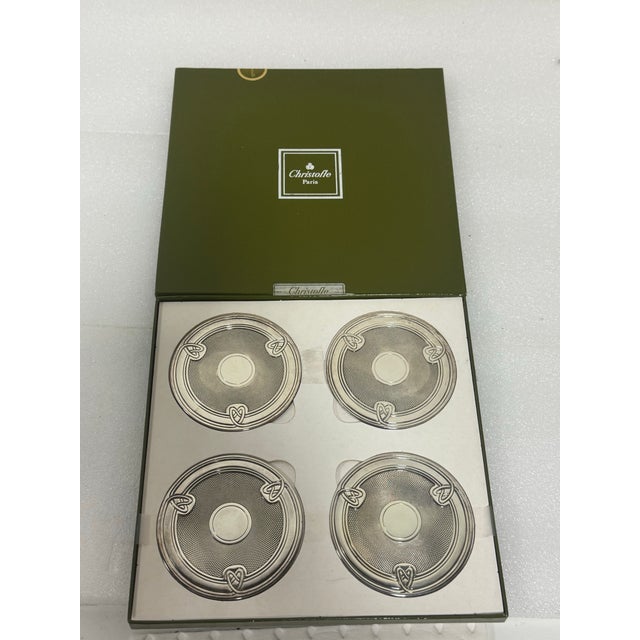 Christofle Mid 20th Century Mid-Century Modern Christofle France Silverplate Wine Bottle Coasters- Set of 4 InBox For Sale - Image 4 of 12