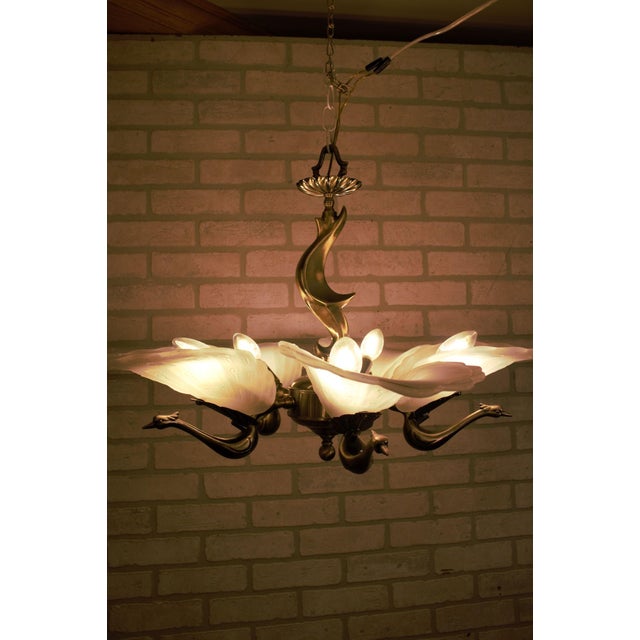 Mid Century Slip Shade Frosted Glass Peacock Light Fixture Chandelier